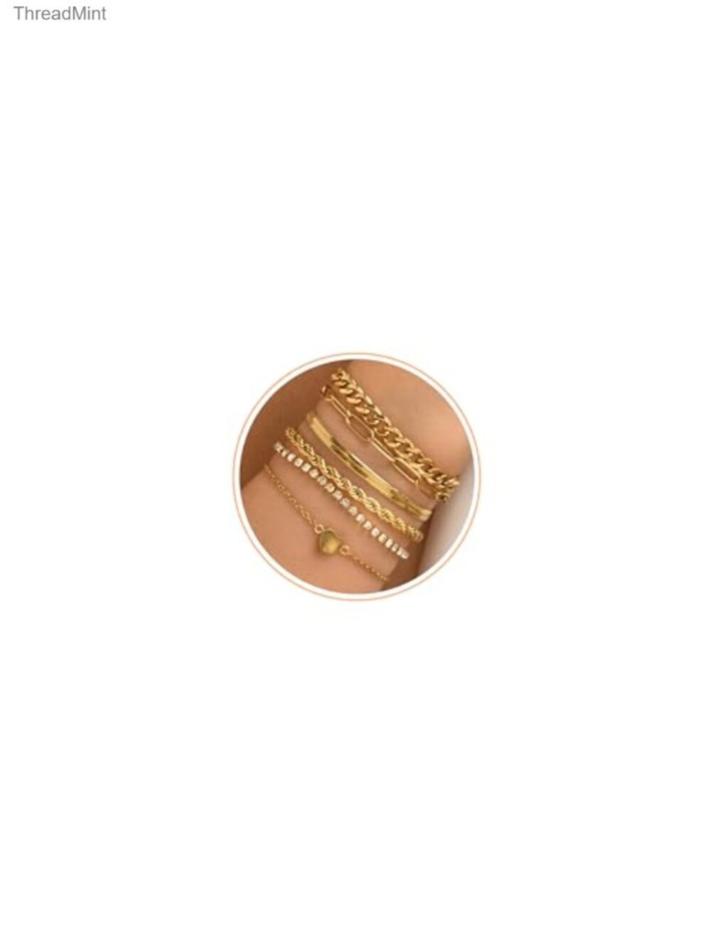 Gold Plated Link Chain Bracelets Set Dainty CZ Heart Cross Adjustable